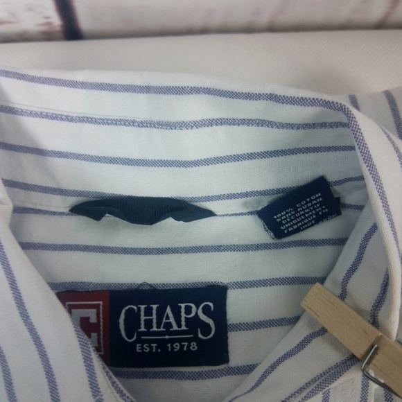 Chaps White Blue Striped Button Down Shirt M - Picture 2 of 8